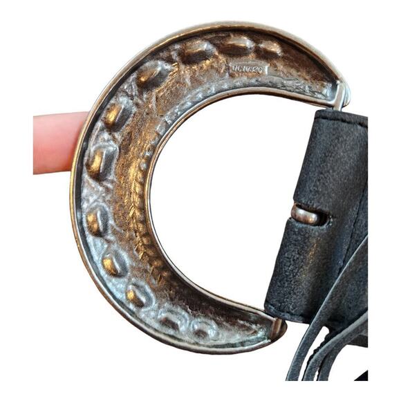 Leather belt fringe with silver color accents sz large Wide western boho black - Picture 5 of 16